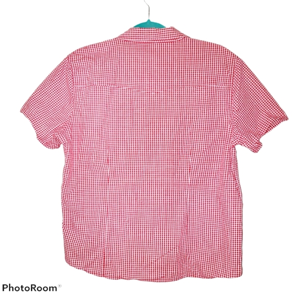 Aeropostale Women's Short Sleeve Collared Snap Up Top Red & White Check 535 - Picture 2 of 6